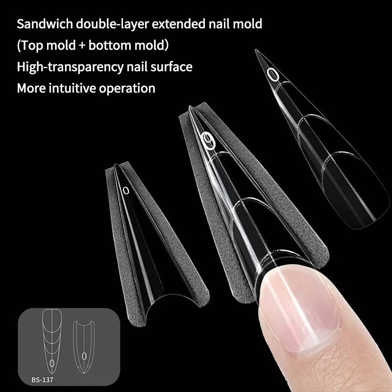 Sandwich Reusable Nail Extension Forms Long Stiletto Square  Dual Nail Mold